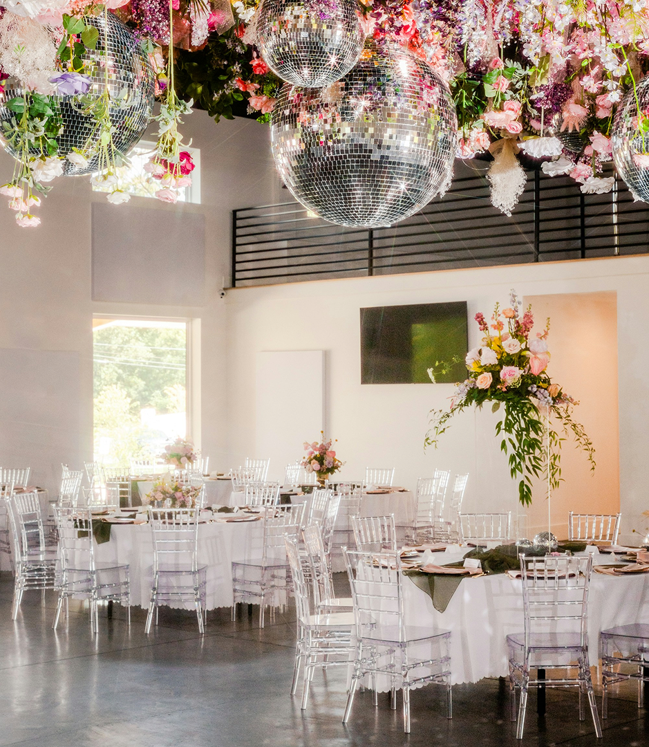 inside dinning area with disco ball